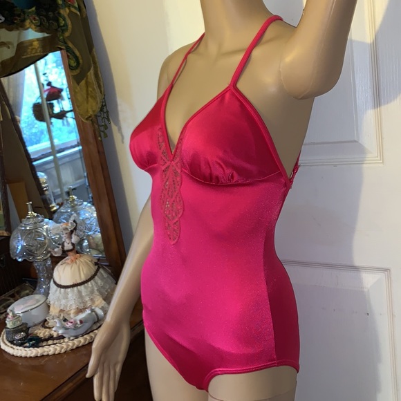 Vintage 70s 80s Striking hot pink Fuschia backless one piece swimsuit b cup - Picture 5 of 15
